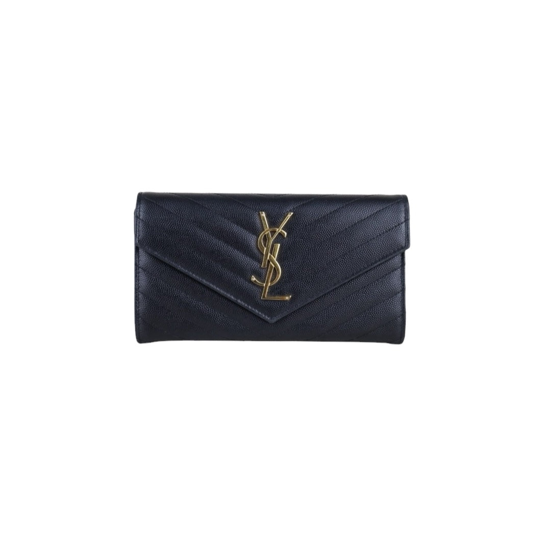 Very Good ( Rank A)｜ Full Set Saint Laurent YSL Caviar Skin Calf Leather  Long Wallet Black｜S25101103