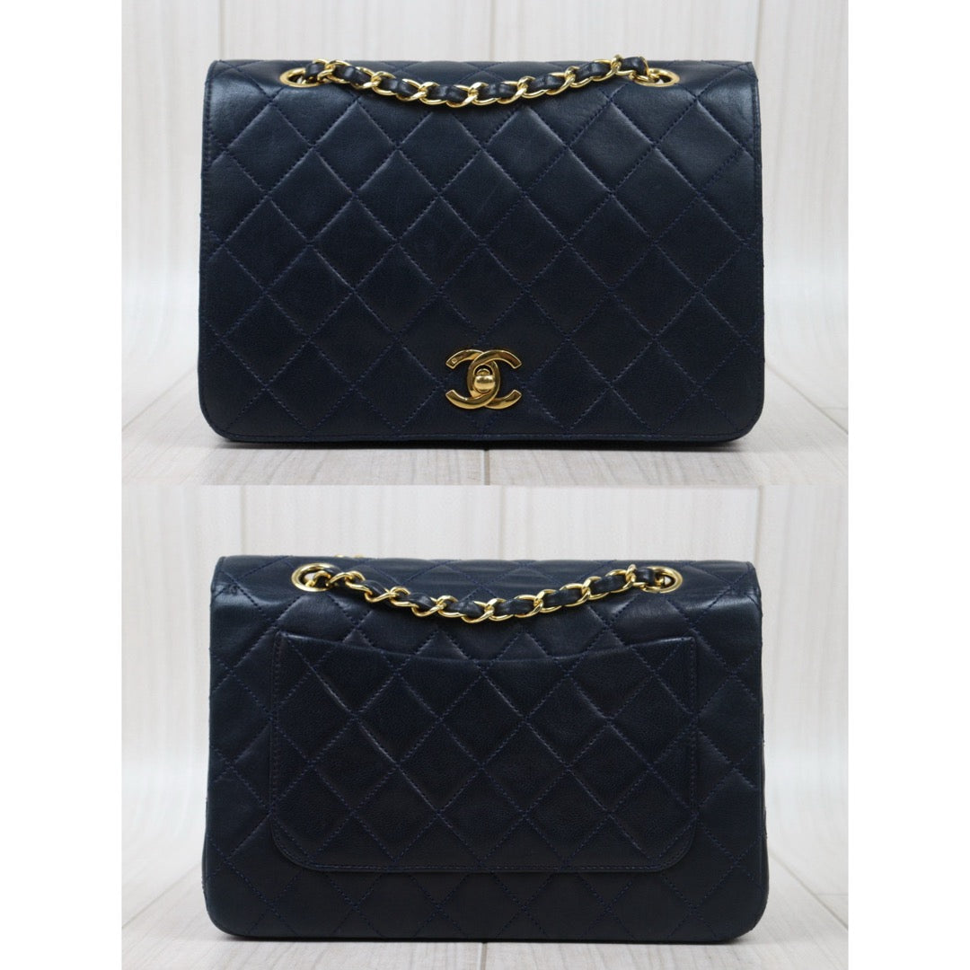 Good ( Rank AB)｜ CHANEL Matrasse Lamb Skin Chain Bag Blue Made in 1986-1988 Year｜P24120208