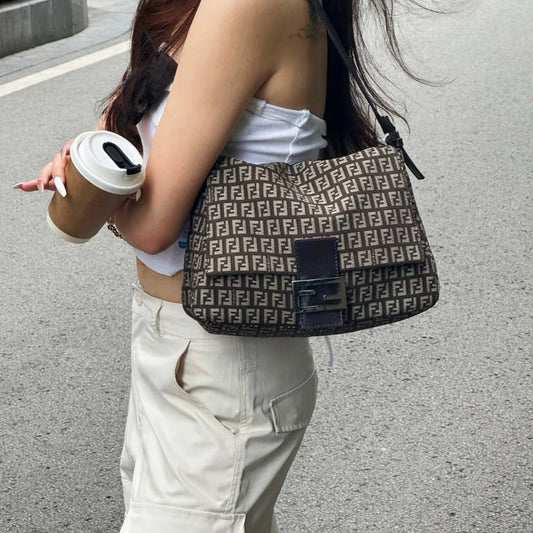 Include Entrupy Certificate of Authenticity｜Good ( Rank AB)｜ FENDI Zucca Mamma Baguette Shoulder Bag Brown｜S26082302