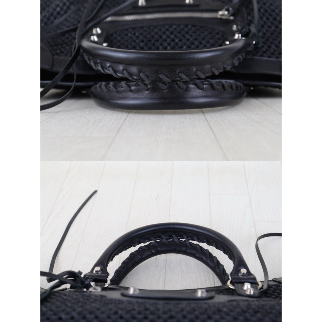 Include Entrupy Certificate of Authenticity｜Very Good ( Rank A)｜Balenciaga Classic City Straw GM Black Motorcycle HandBag Shoulder Bag ｜Z26091902