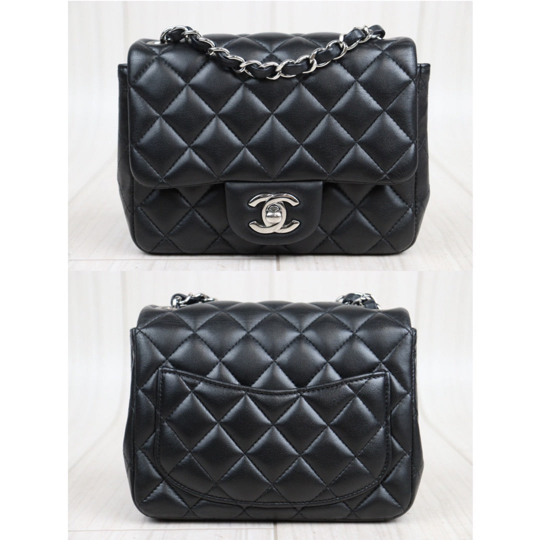 Rank A ｜CHANEL Lamb Leather Square 17 Shoulder Bag Black  Made In 2019-2020｜23112715