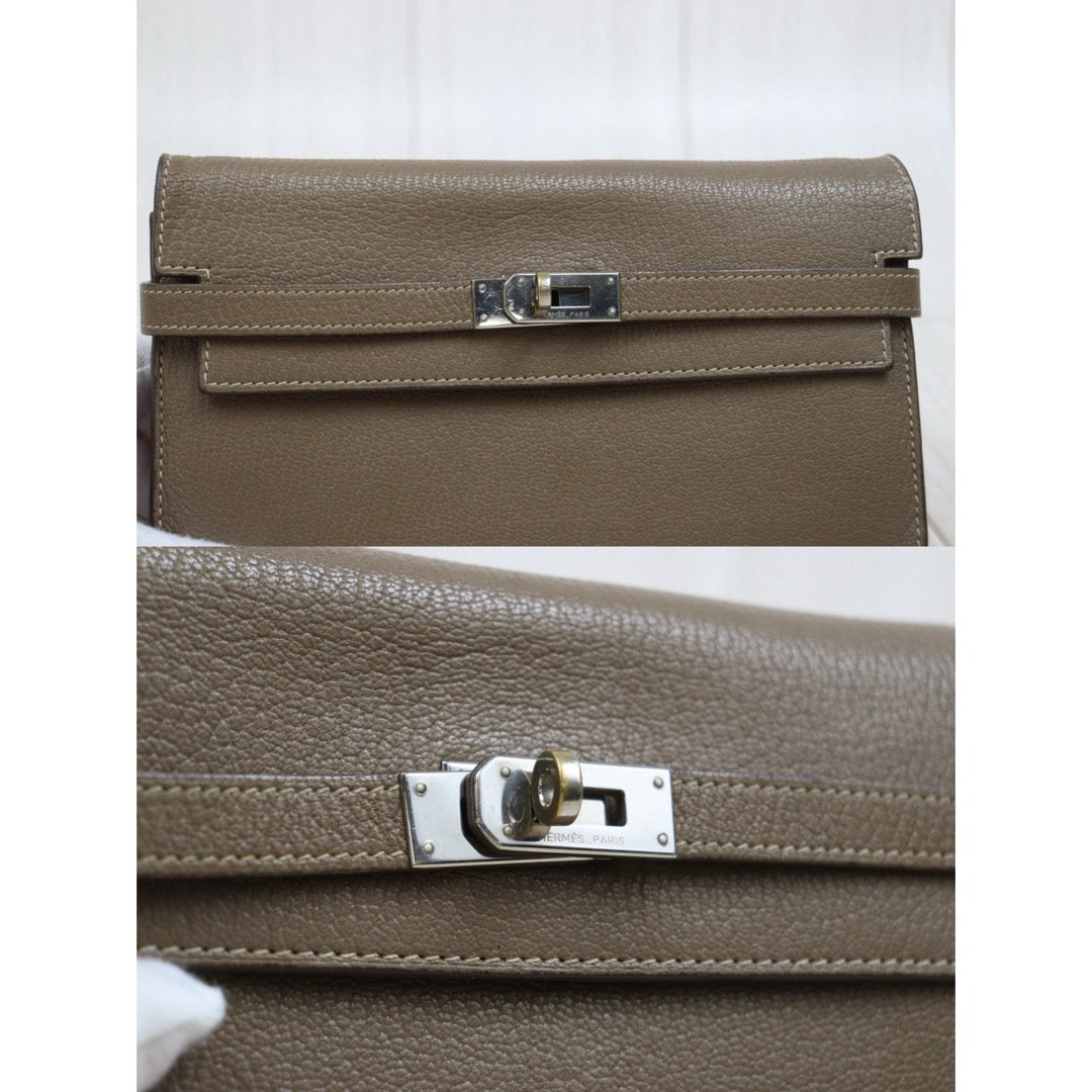 Include Entrupy Certificate of Authenticity｜Good ( Rank AB)｜ HERMES Goatskin Kelly Long Wallet Etoupe □O Stamp Made In 2011Year｜W26020601