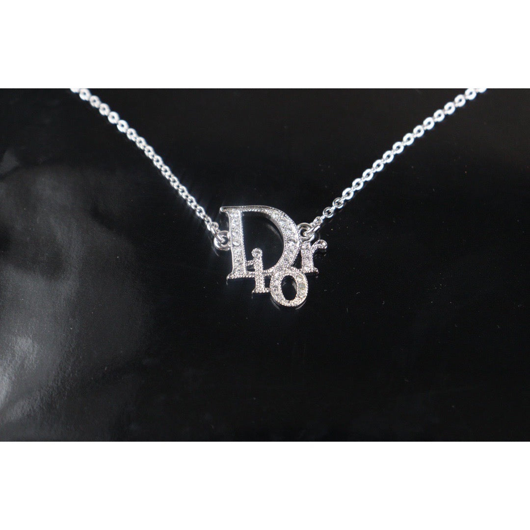 Rank A ｜ Dior Dior Logo Necklace Rhinestone Silver Plated ｜V23082617