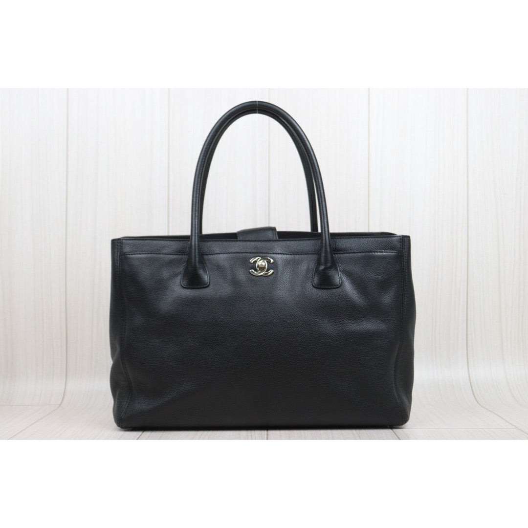 Good ( Rank AB) ｜CHANEL Calf Leather Cerf Tote Shoulder Bag Black Made in 2008-2009Year｜25090401