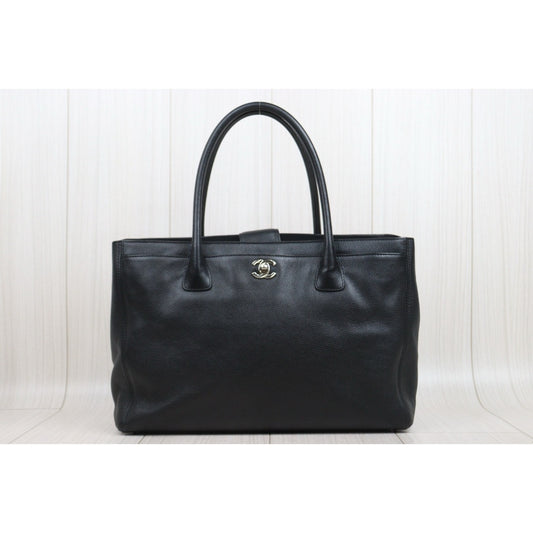 Good ( Rank AB) ｜CHANEL Calf Leather Cerf Tote Shoulder Bag Black Made in 2008-2009Year｜25090401