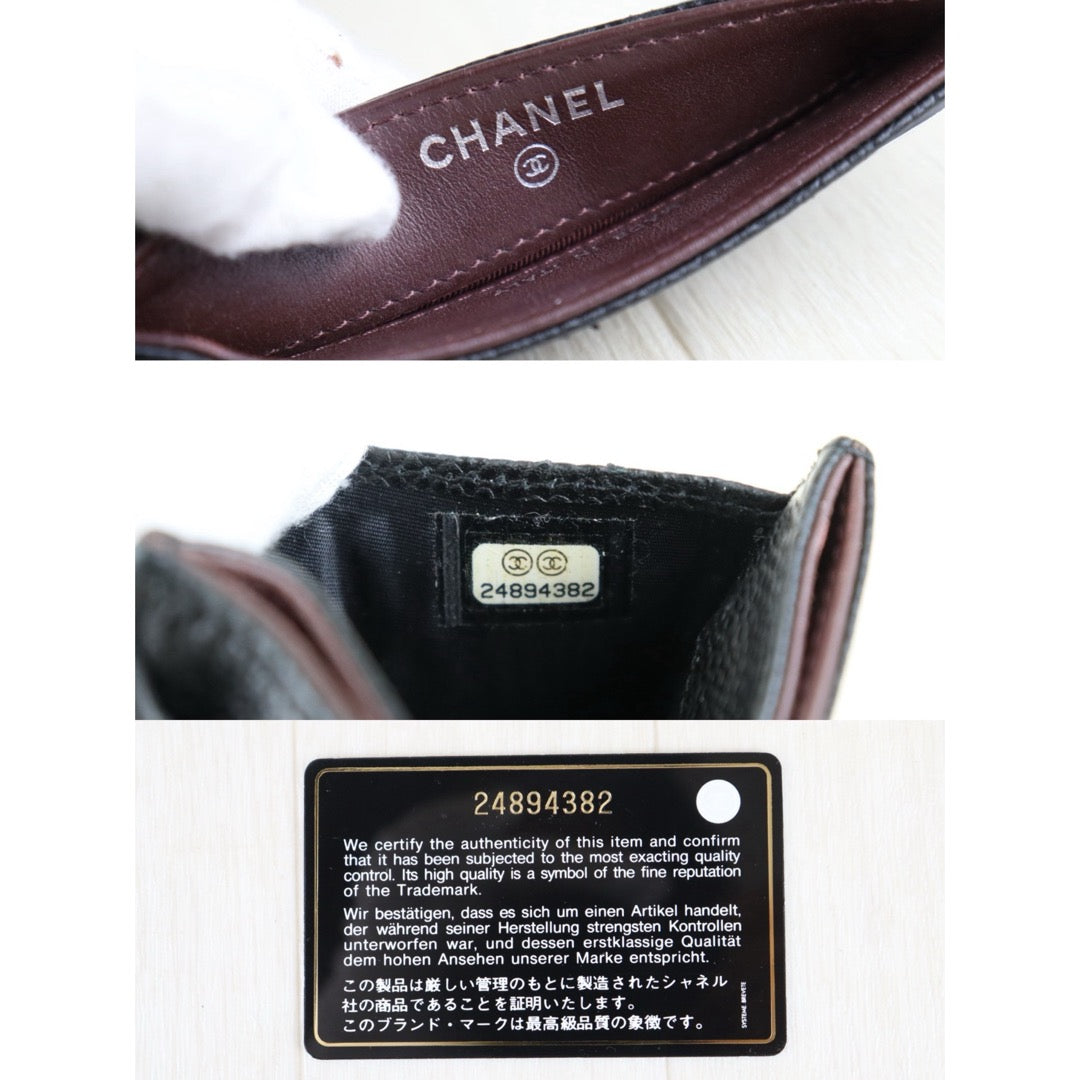 Include Entrupy Certificate of Authenticity｜Very Good ( Rank A)｜CHANEL Caviar Skin Calf Leather Card Holder  Black Made In 2017-2018Year｜S26030817
