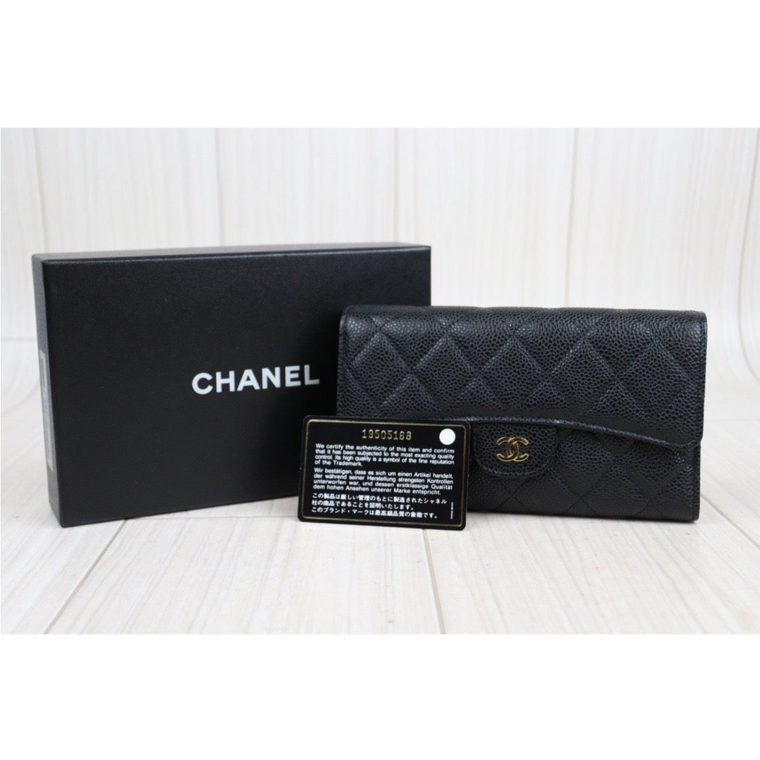 Rank A ｜CHANEL Caviar Skin Black Long Wallet Made In 2014 Year｜23112713