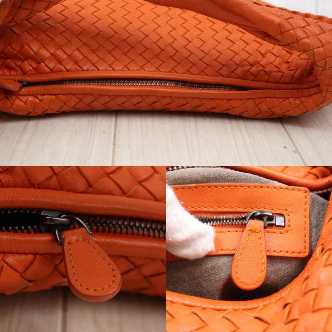 Good ( Rank AB)｜ Bottega Veneta Lamb Skin Braid Shoulder Bag Orange｜P25062704