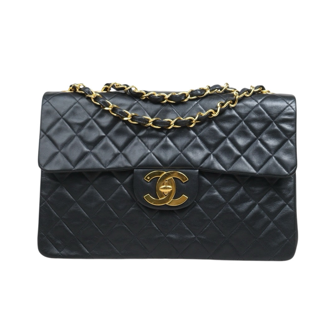 Include Entrupy Certificate of Authenticity｜Good ( Rank AB)｜CHANEL  Matrasse Chain  Lambskin Single Flap Black Shoulder Bag Large Made In 1994～1996Year｜26071310