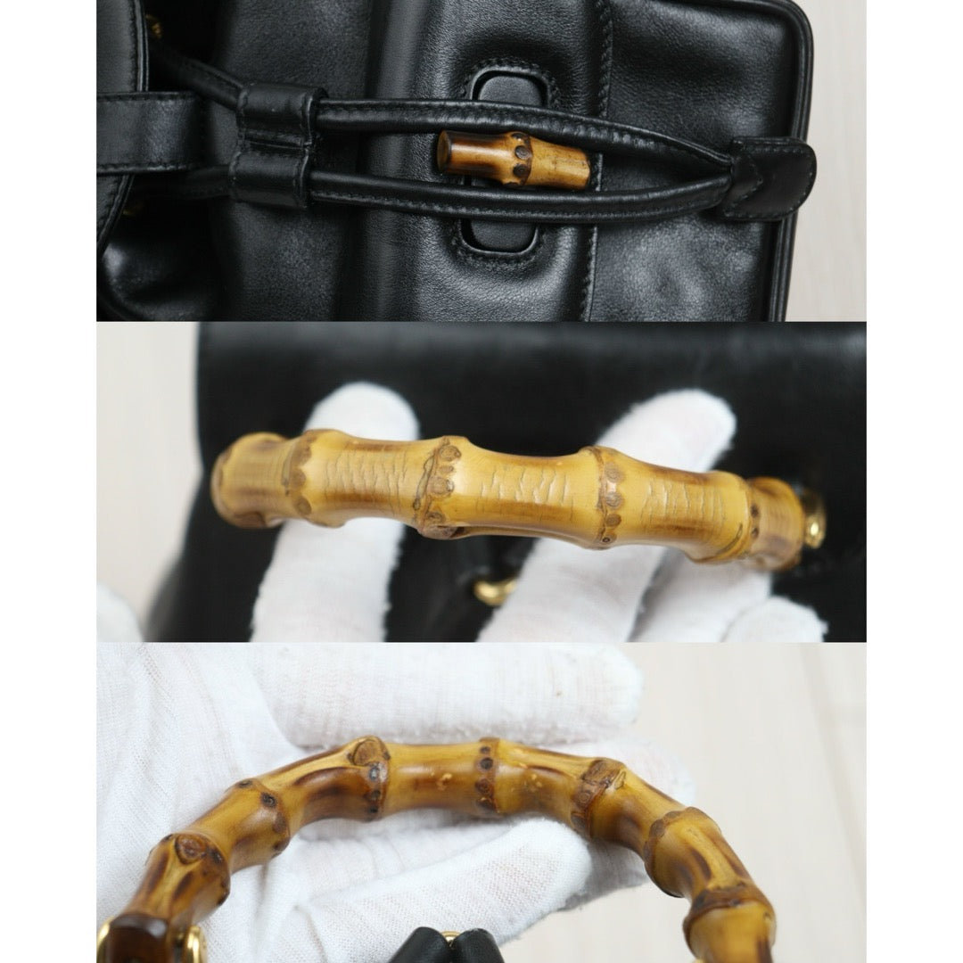 Include Entrupy Certificate of Authenticity｜Good ( Rank AB)｜  GUCCI Bamboo Calf Leather Black Backpack｜26092204