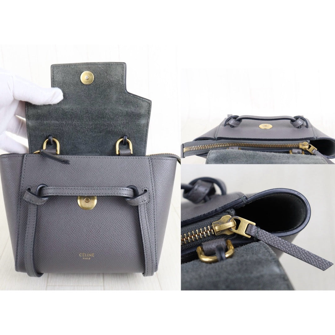 Very Good ( Rank A)｜CELINE Calf Leather Belt Pico Handbag Shoulder Bag Etoupe Gray｜S25121505