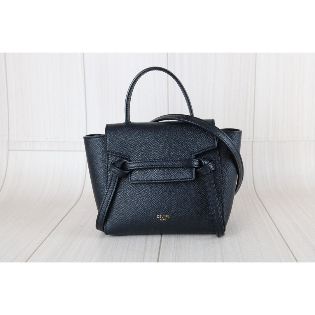 Very Good ( Rank A)｜CELINE Calf Leather Belt Pico Handbag Shoulder Bag Black｜S25070709