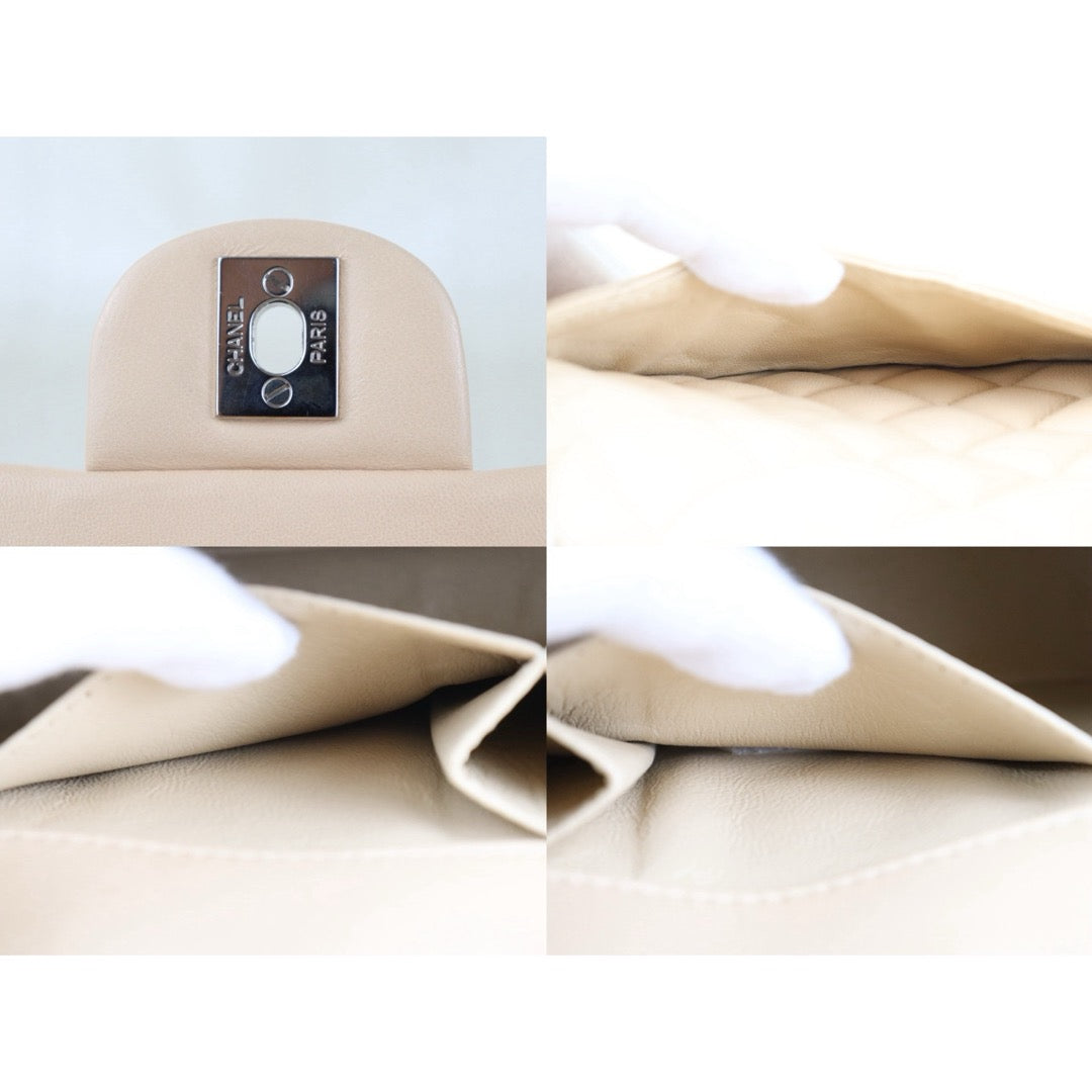 Include Entrupy Certificate of Authenticity｜Very Good ( Rank A)｜ CHANEL Lamb Skin Matrasse Chain Double East West Shoulder Bag  Beige Made In 2008-2009 Year｜S26083007