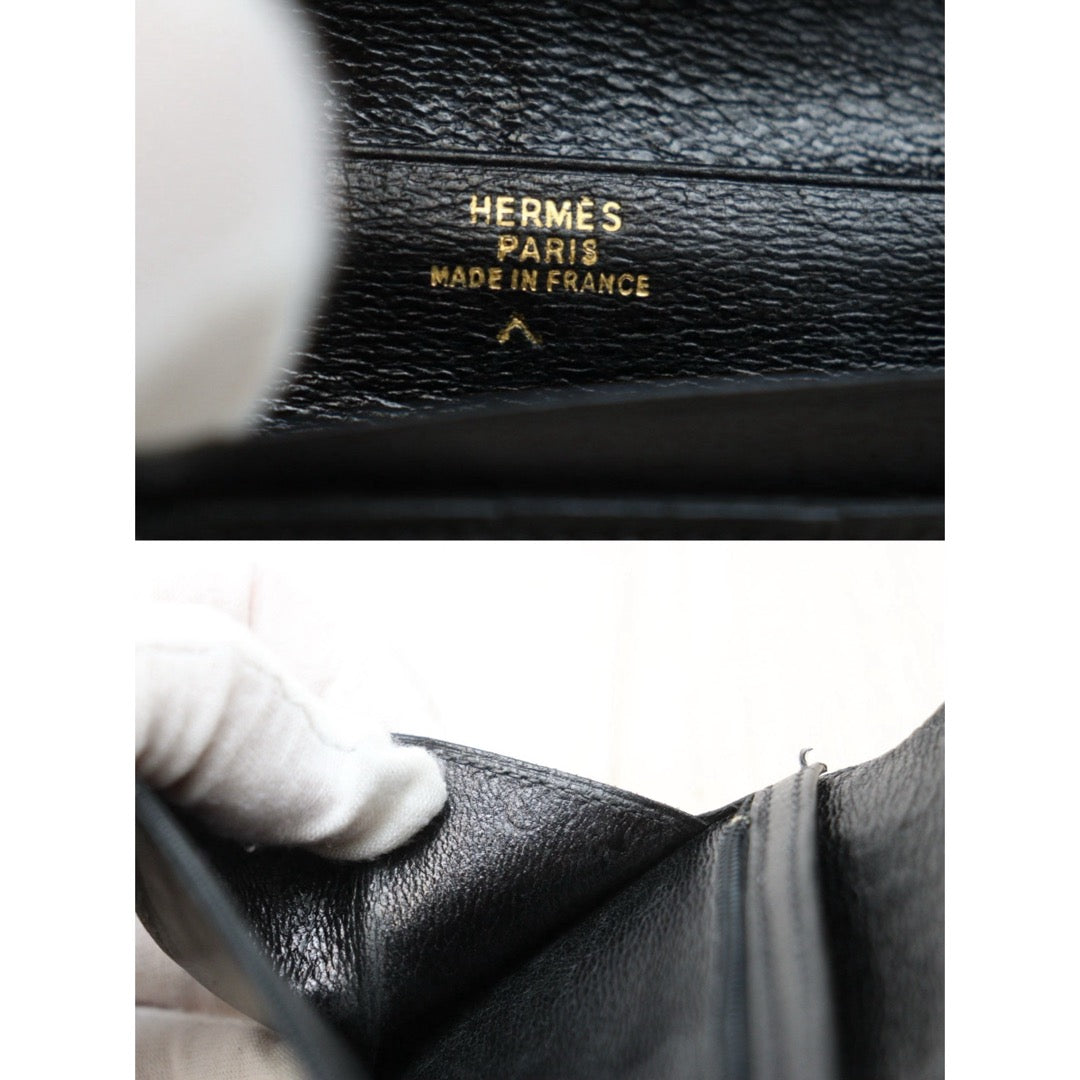 Good ( Rank AB)｜ HERMES Bearn Black Crocodile skin Long Wallet 〇V Stamp Made In 1992Year｜25112604