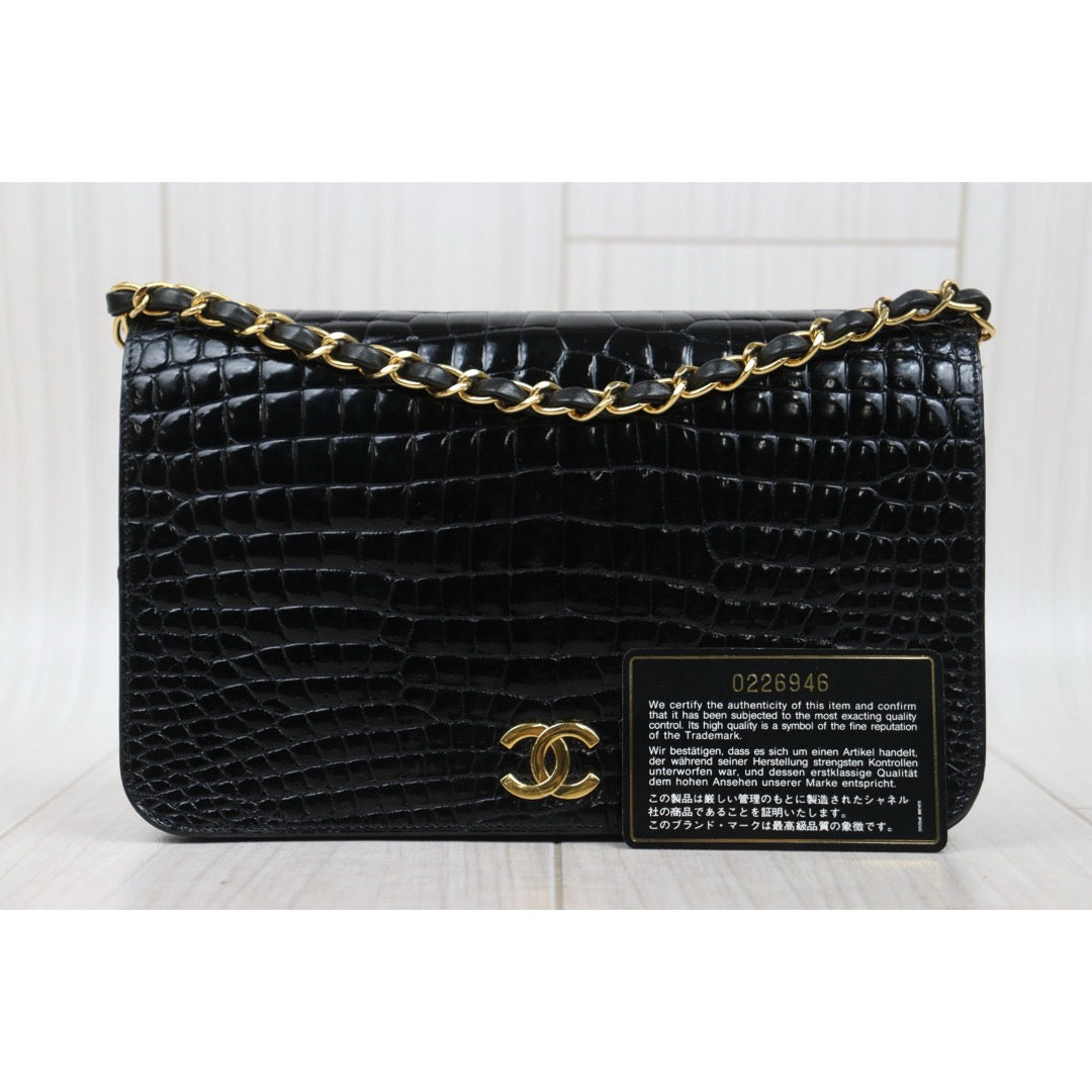 Good ( Rank AB)｜ CHANEL Matelasse Chain Crocodile Skin WOC23 Black  Made in 1986-1988Year ｜25090805