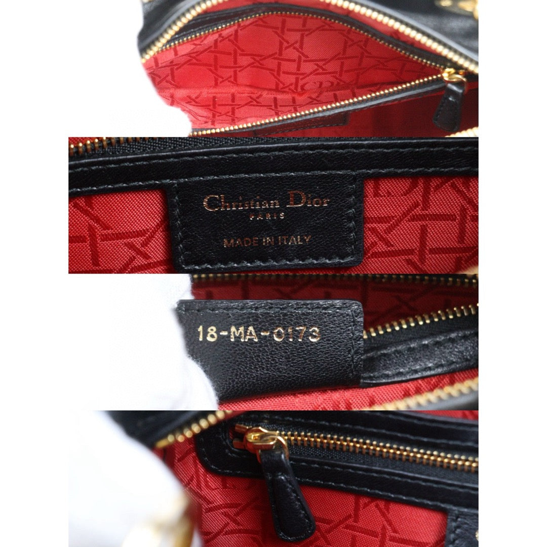 Good ( Rank AB)｜  Dior Lady Dior Lamb Skin 2WAY Shoulder Bag Handbag Black  ｜H25052503