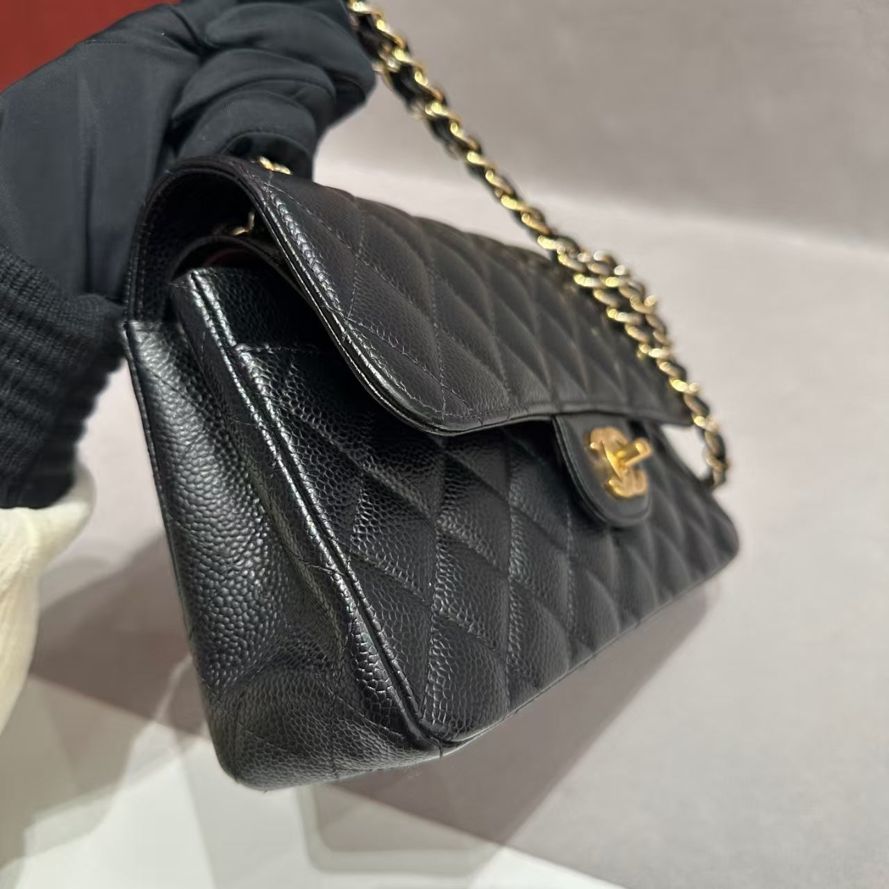 Very Good ( Rank A)｜CHANEL caviar Skin Matrasse Double Flap 23 Shoulder Bag Black