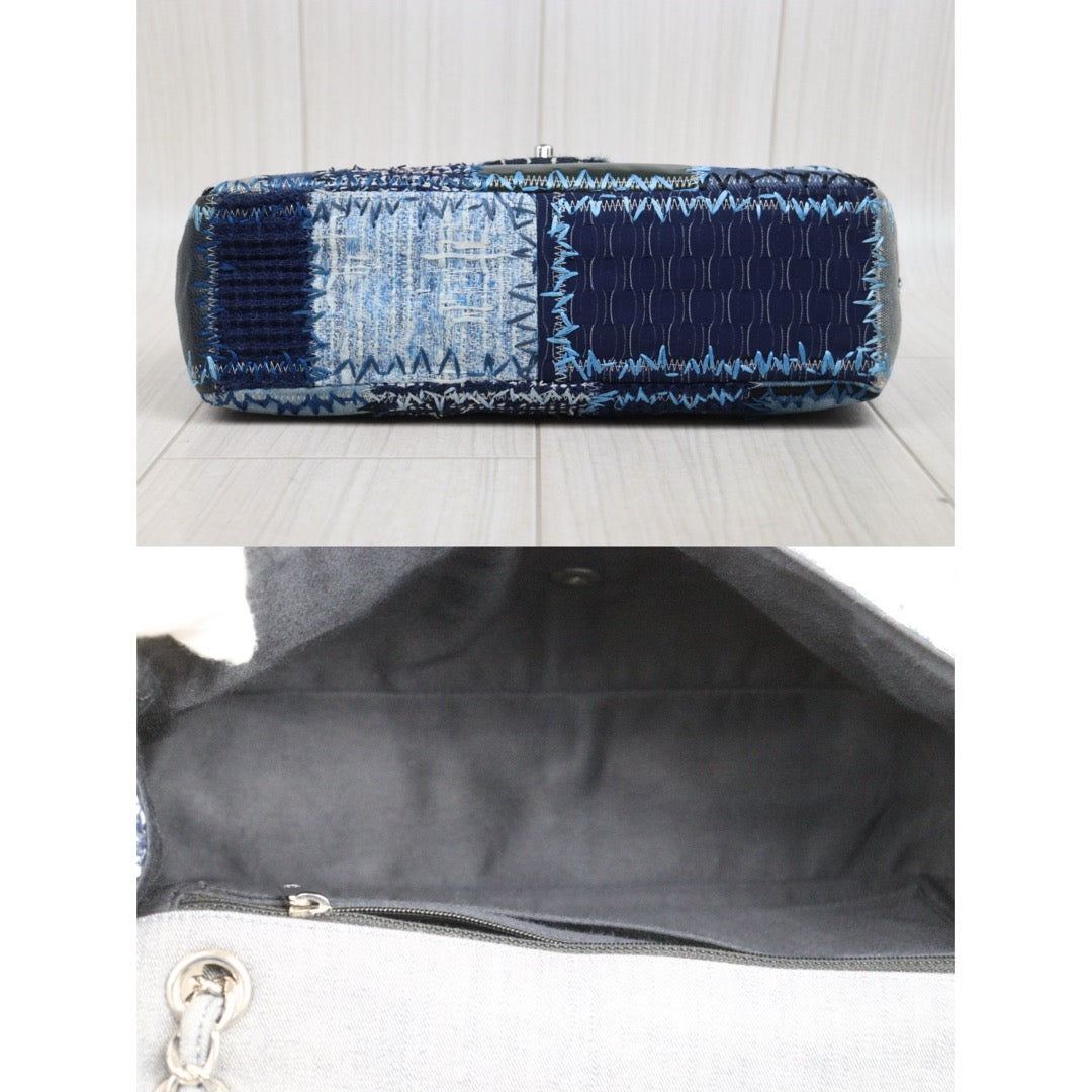 Good ( Rank AB)｜ CHANEL  Colorblock Patch Denim Single Flap Jumbo 30 Shoulder Bag Blue Made in 2014-2015Year｜S26020201
