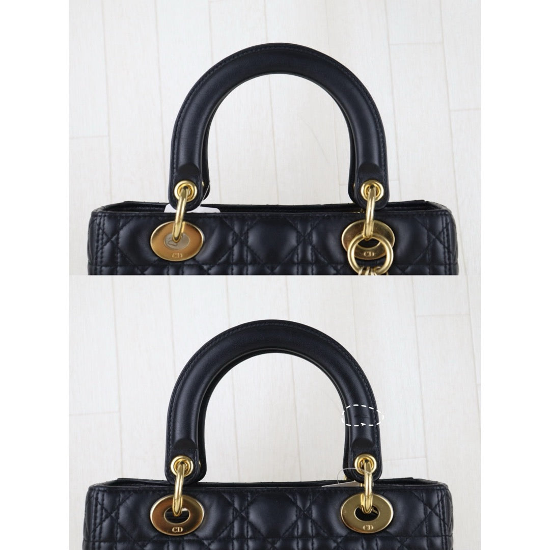 Include Entrupy Certificate of Authenticity｜Good ( Rank AB)｜  Dior Lady Dior Lamb Skin 2WAY Handbag Shoulder Bag Black ｜S26022601