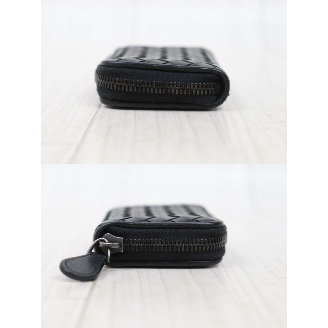 Good ( Rank AB)｜ Bottega Veneta Lamb Skin Braid Black Wallet Card Holder Coin Purse｜25090111