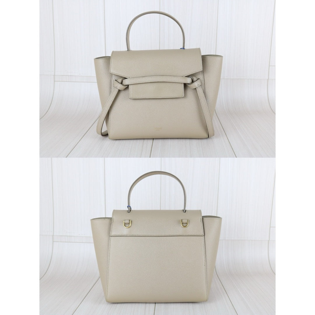 Very Good ( Rank A)｜CELINE Calf Leather  Belt Nano Handbag Shoulder Bag Beige｜S25102302