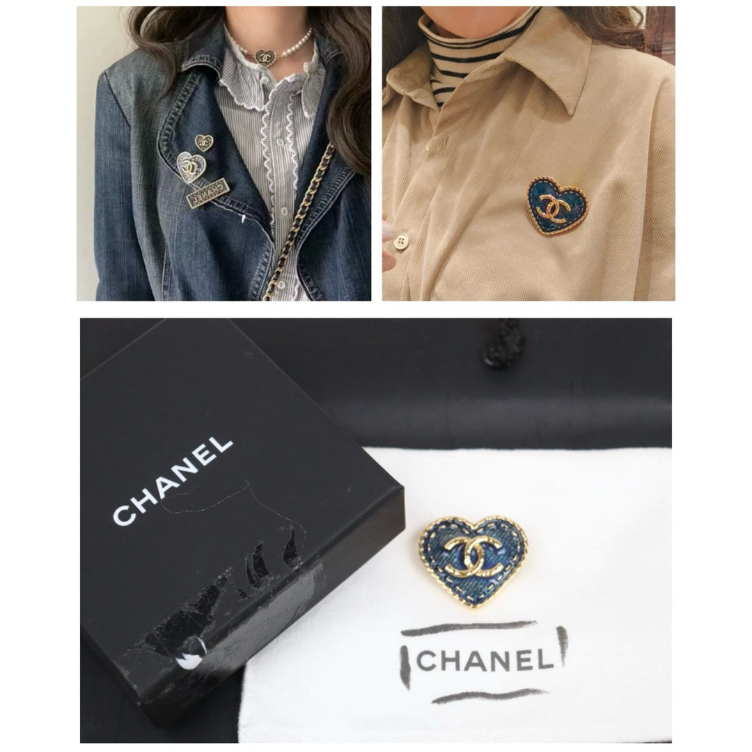 Very Good ( Rank A)｜ CHANEL Coco Mark 24P Denim Heart Brooch ｜V25052508