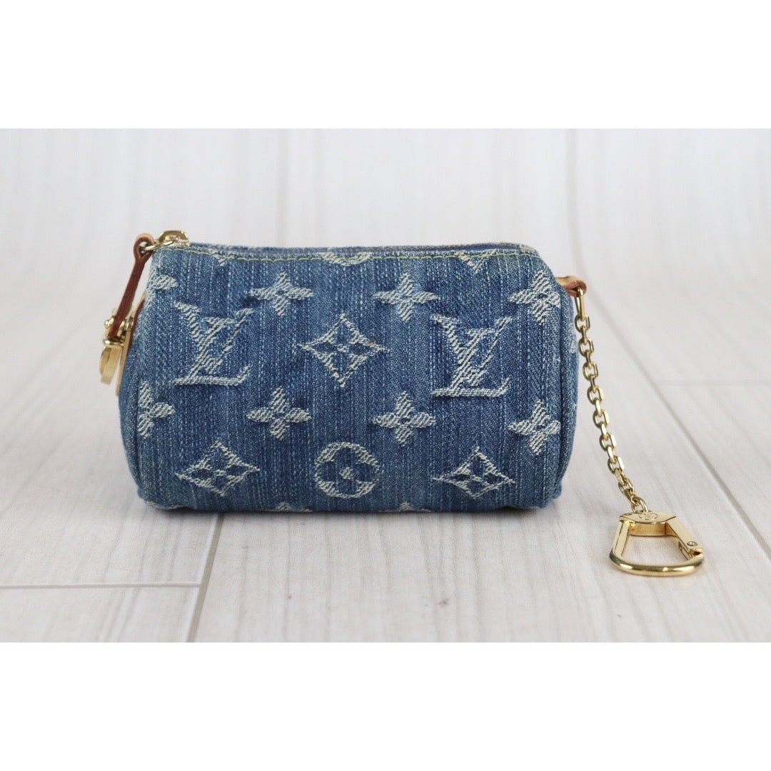 Rank A ｜ LV Monogram Denim Truth Speedy PM Mini Pouch Glove Case Accessory Pouch Blue｜V23090735