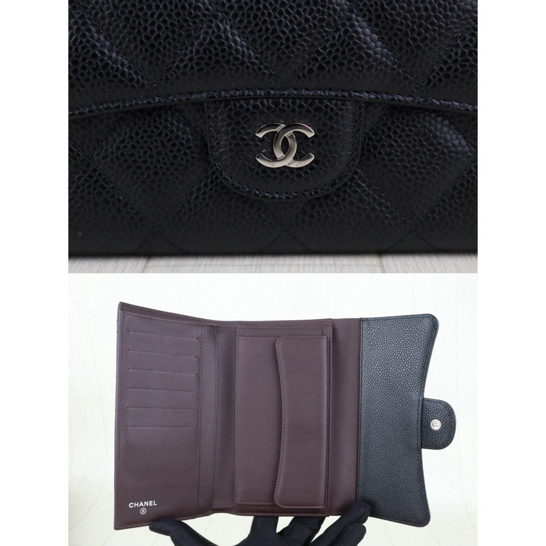 Excellent（Rank SA）｜Chanel Caviar Skin Black  Wallet Made In 2015-2016Year ｜S25061703