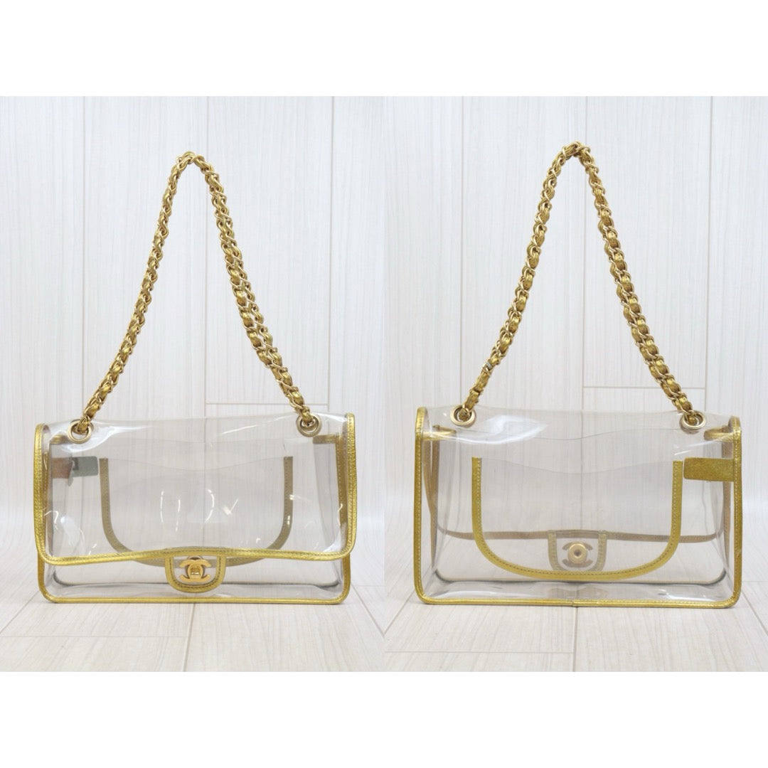 Include Entrupy Certificate of Authenticity｜Good ( Rank AB)｜ CHANEL Gold-trimmed Clear Shoulderbag Made In 2006～2008Year｜S26063001