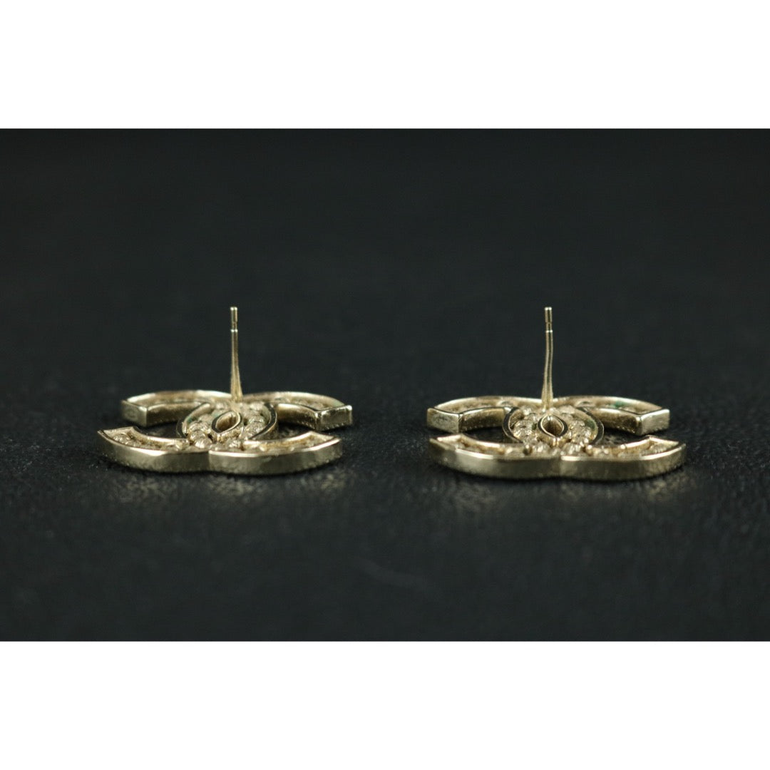 Very Good ( Rank A) ｜ CHANEL B20V Coco Mark Pearl Rhinestone Golden Earrings Made In 2020Year ｜S25121114