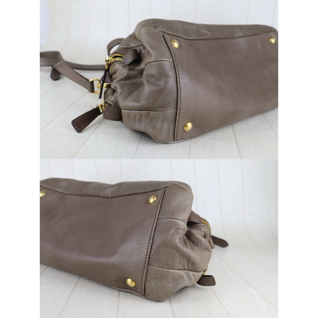 Fair ( Rank B)｜MiuMiu Calf Skin Handbag Shoulder Bag Grey Brown ｜H25063010