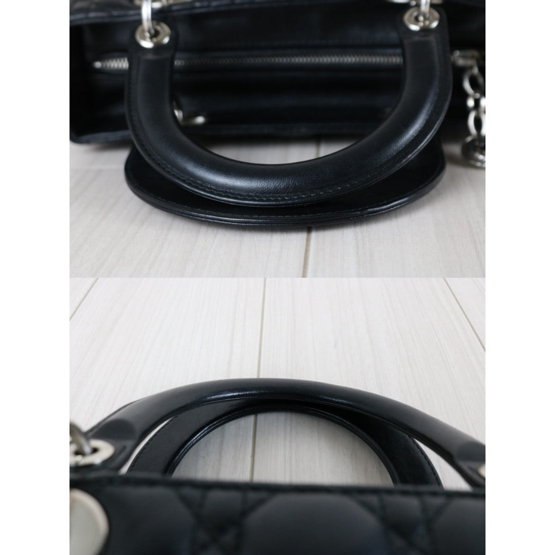 Very Good ( Rank A) ｜  Dior Lady Dior Lamb Skin 2WAY Handbag Shoulder Bag  Black  ｜S25121402
