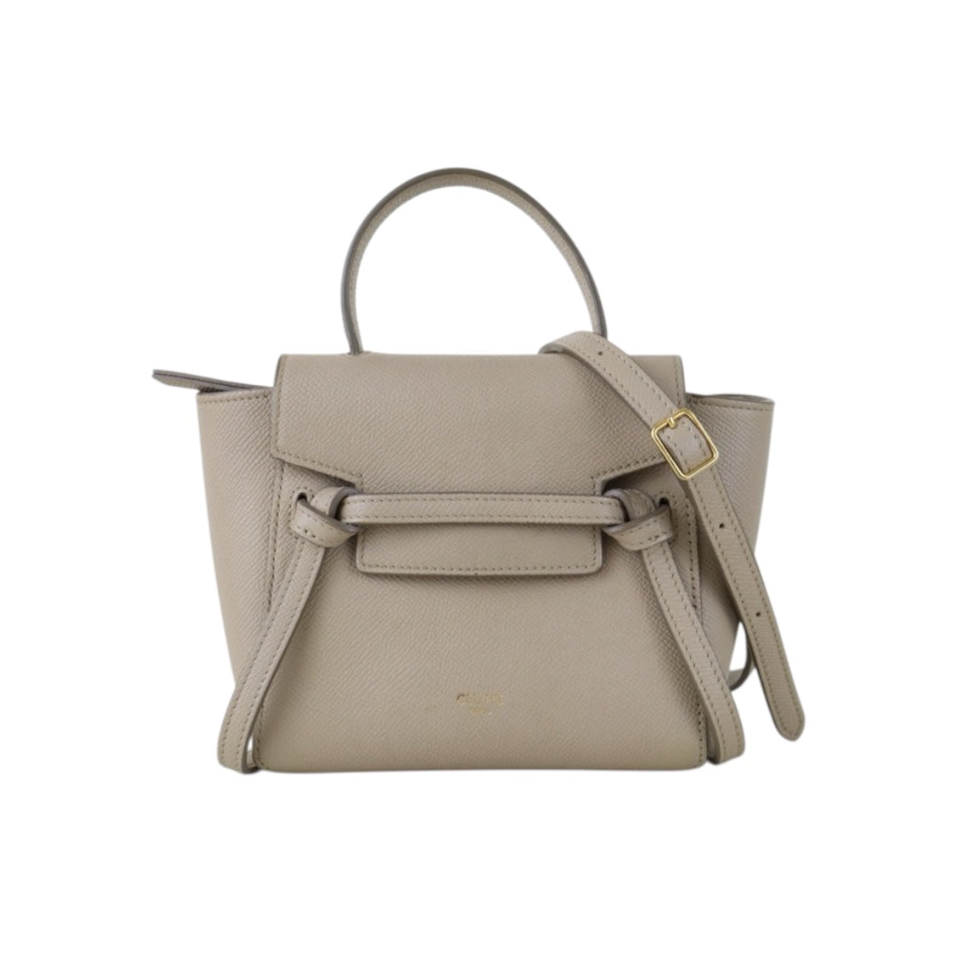Include Entrupy Certificate of Authenticity｜Very Good ( Rank A)｜CELINE Calf Leather Belt Pico Handbag Shoulder Bag Beige｜S26030833