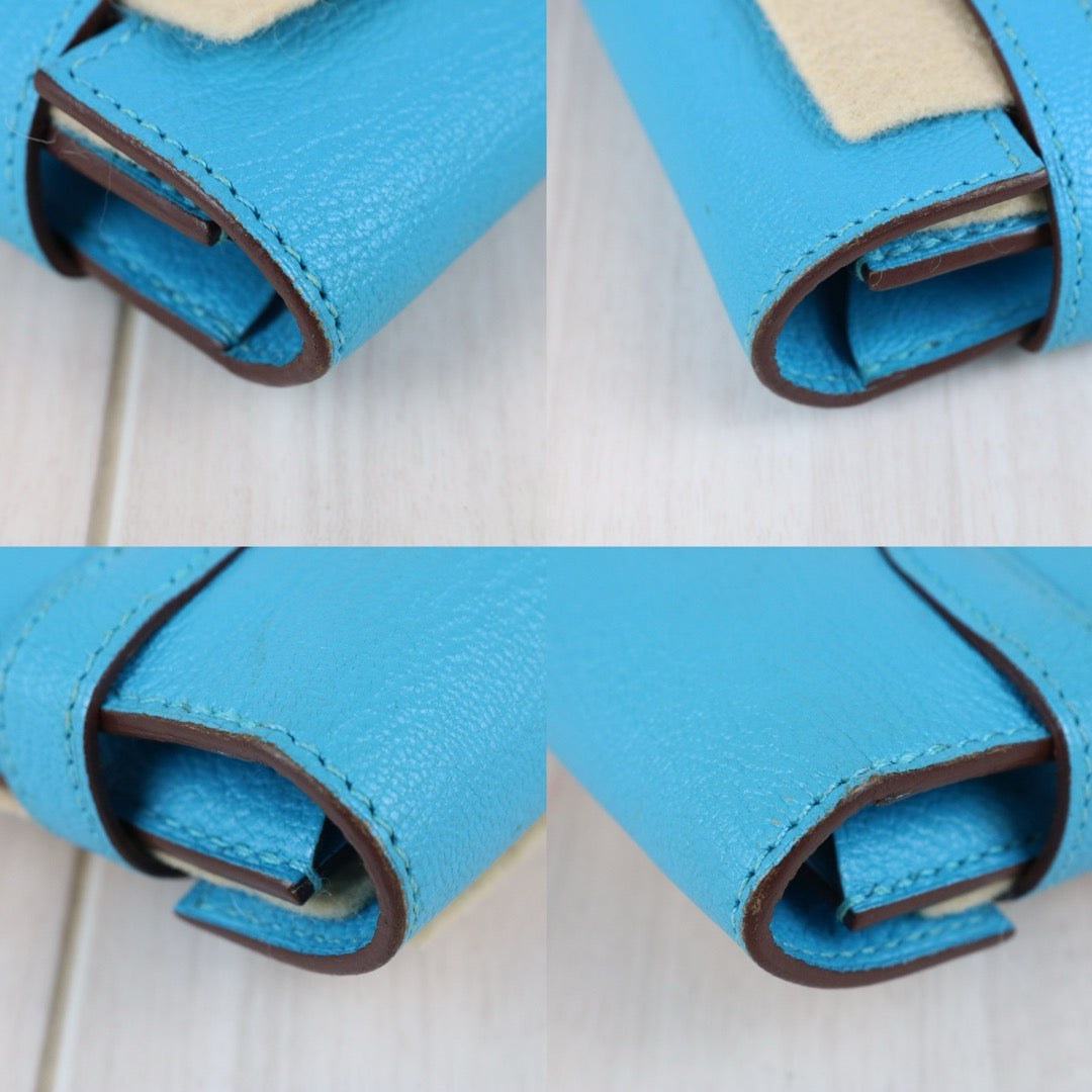 Include Entrupy Certificate of Authenticity｜Very Good ( Rank A)｜ HERMES Goatskin Kelly Long Wallet Blue Paon □R Stamp Made In 2014Year｜X26042002