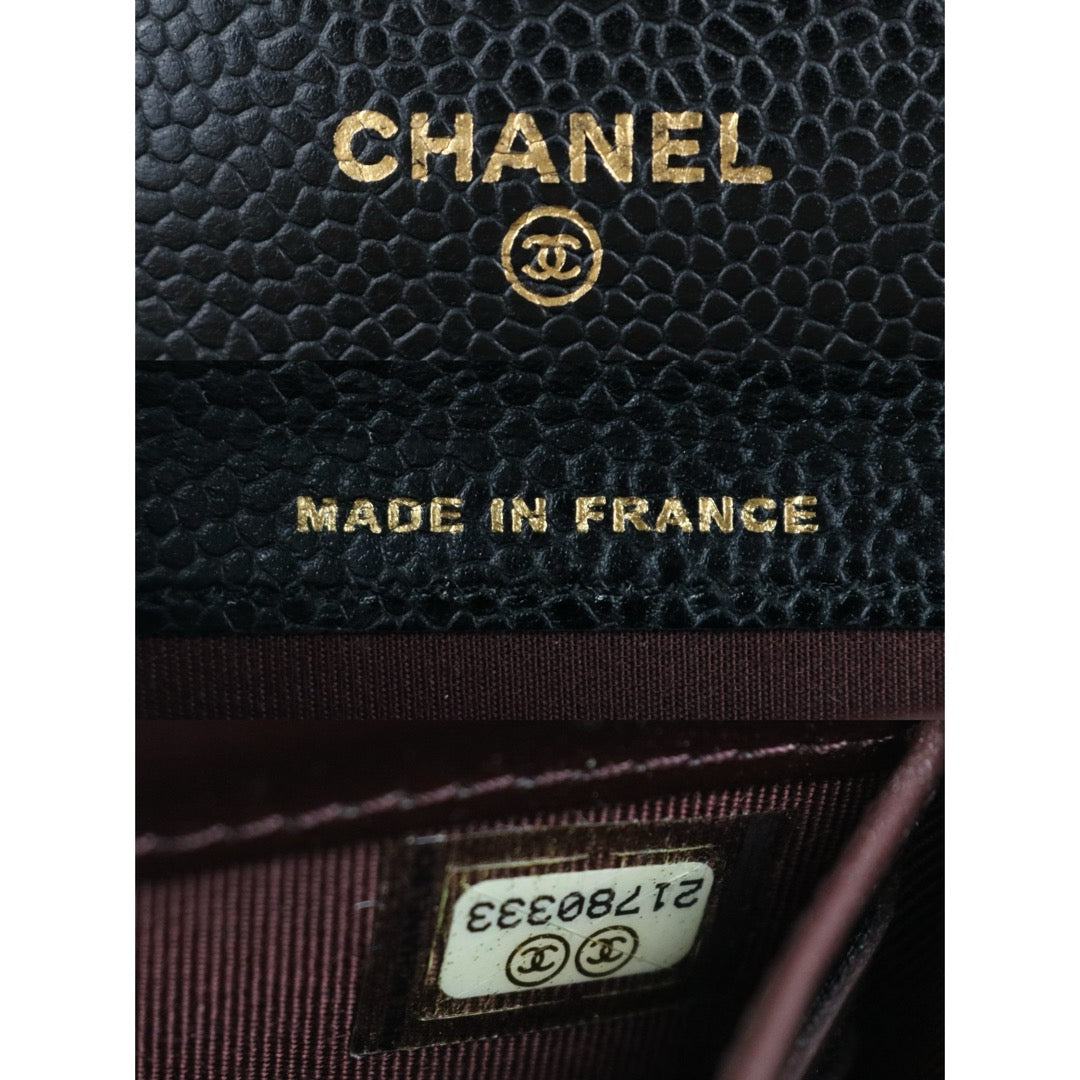 Include Entrupy Certificate of Authenticity｜Very Good ( Rank A)｜CHANEL Caviar Skin Black Long Wallet Made In 2015-2016Year｜S26050801
