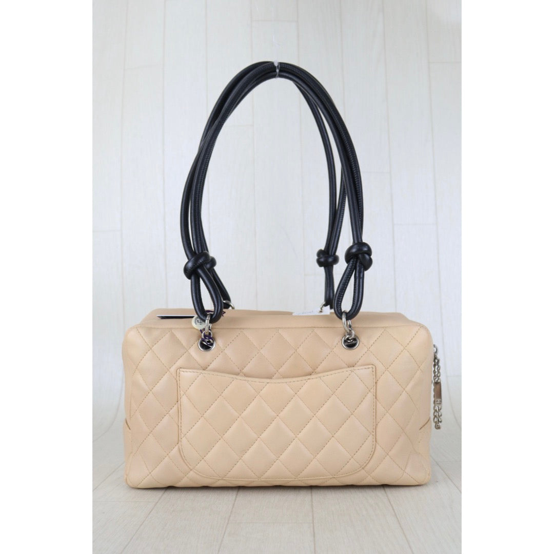 Include Entrupy Certificate of Authenticity｜Good ( Rank AB) ｜ CHANEL Cambon Ligne Bowler Beige Black Made In 2004-2005 Year｜Z26100202