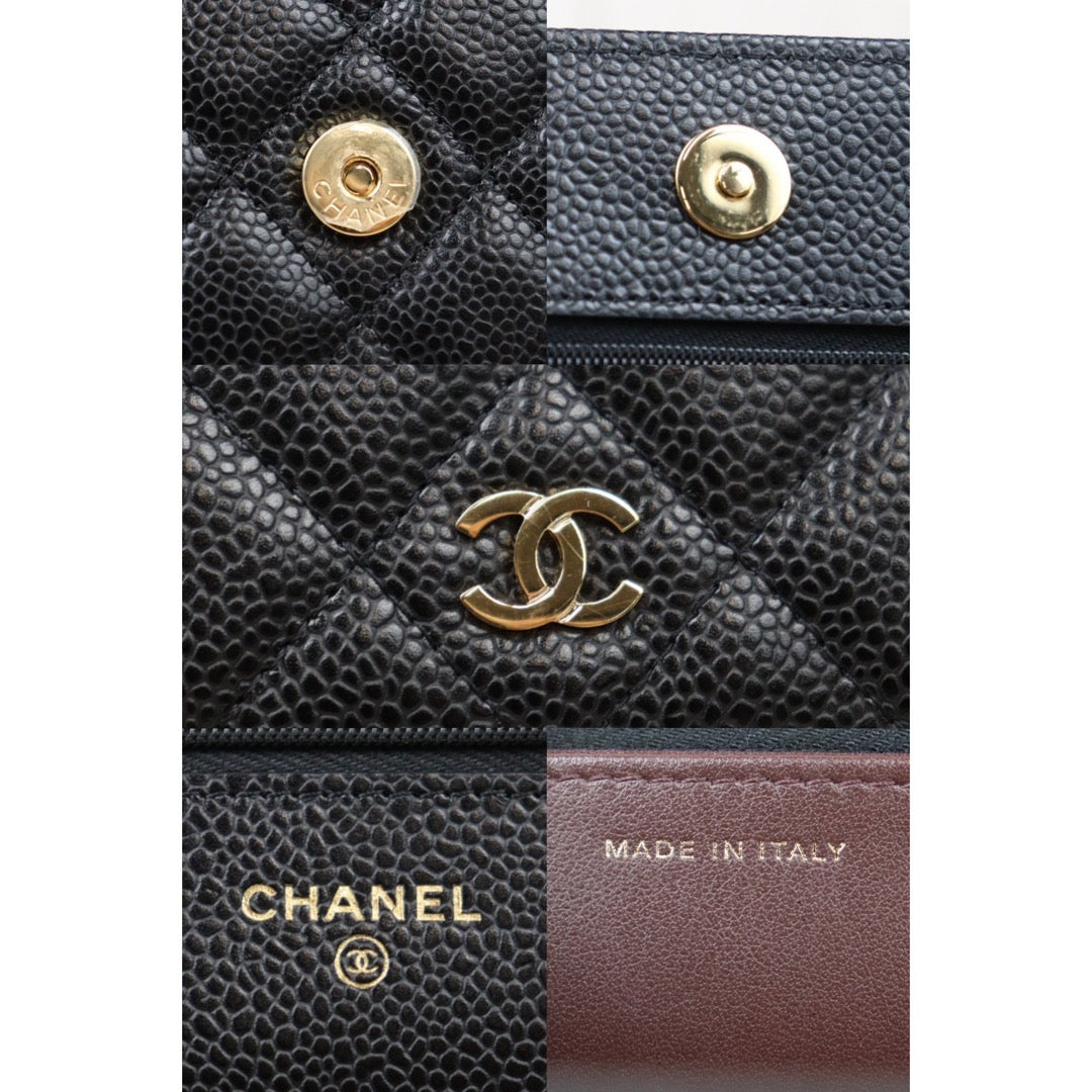 Rank SA｜ CHANEL Matelasse Caviar Skin Chain Wallet Black Gold Hardware Made in 2020-2021 Year ｜S24052208