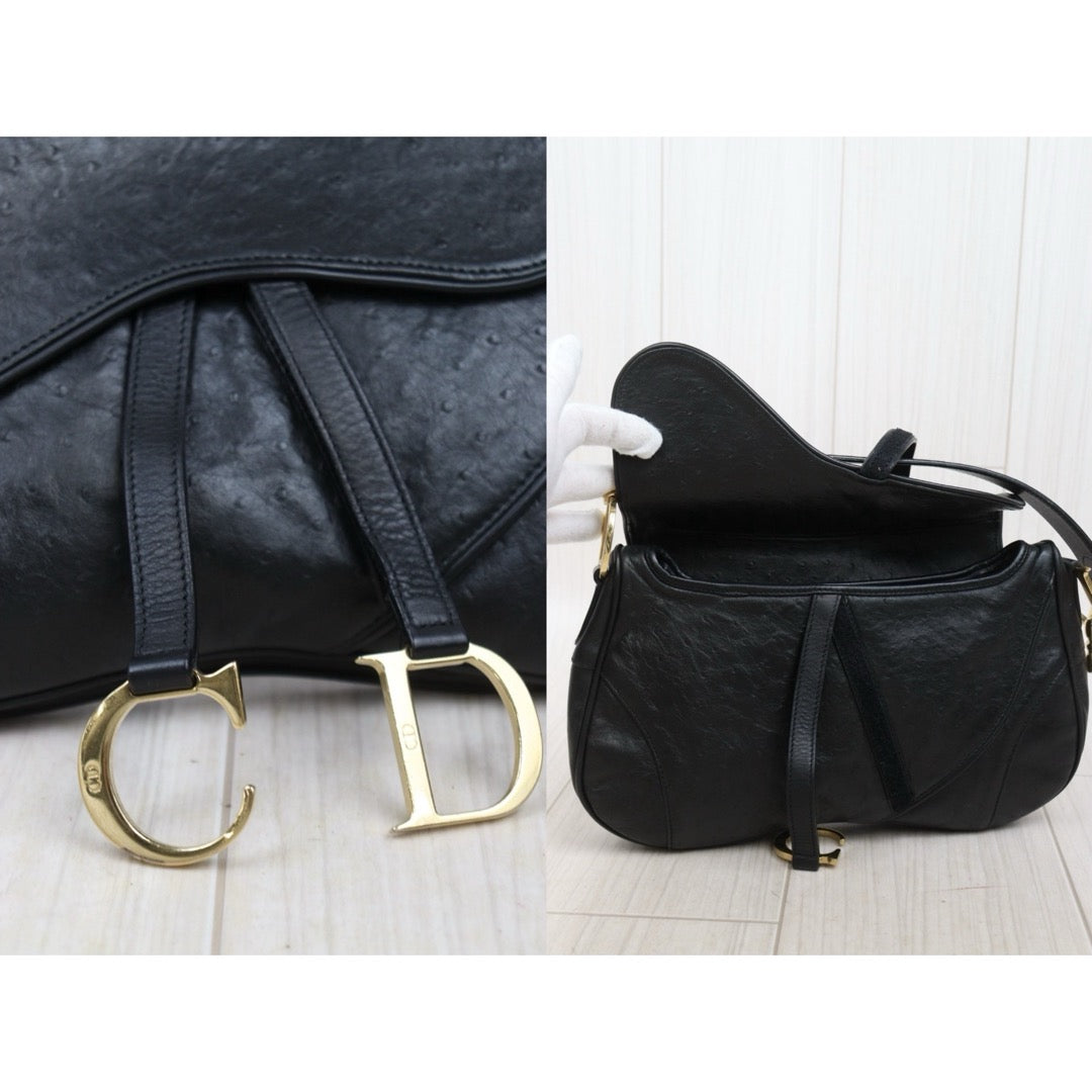 Good ( Rank AB)｜Dior Saddle Ostrich Skin Shoulder Bag  Black ｜S25102305