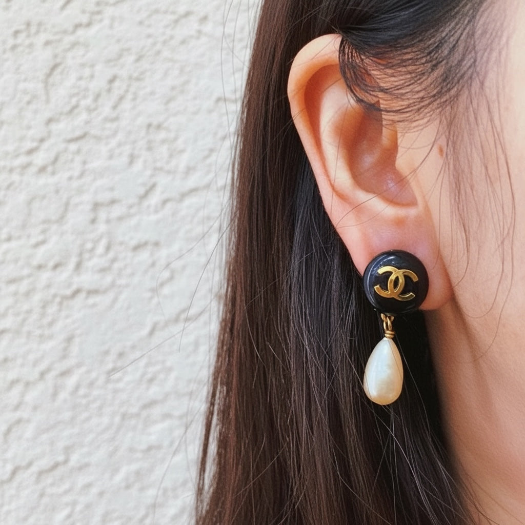 Include Authentic Detective Certificate of Authenticity｜Very Good ( Rank A) ｜CHANEL 94A COCO Mark  Water Drop Pearl Earrings Made In 1994Year｜26021912
