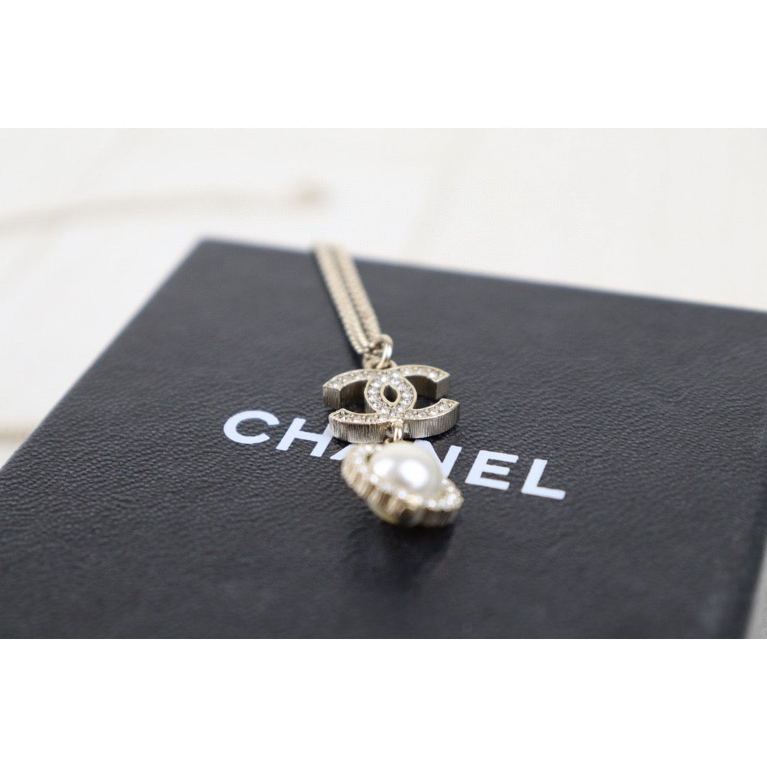 Very Good ( Rank A)｜ CHANEL Coco Mark Chain Pearl Rhinestone Chocker Necklace｜H25011309