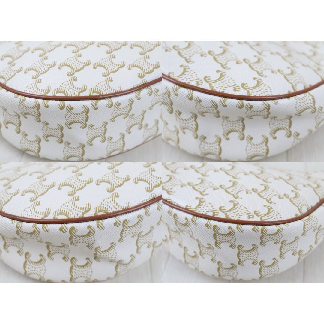 Include Entrupy Certificate of Authenticity｜Very Good ( Rank A)｜ CELINE AVA Macadam Triomphe Shoulder Bag White｜S26060118