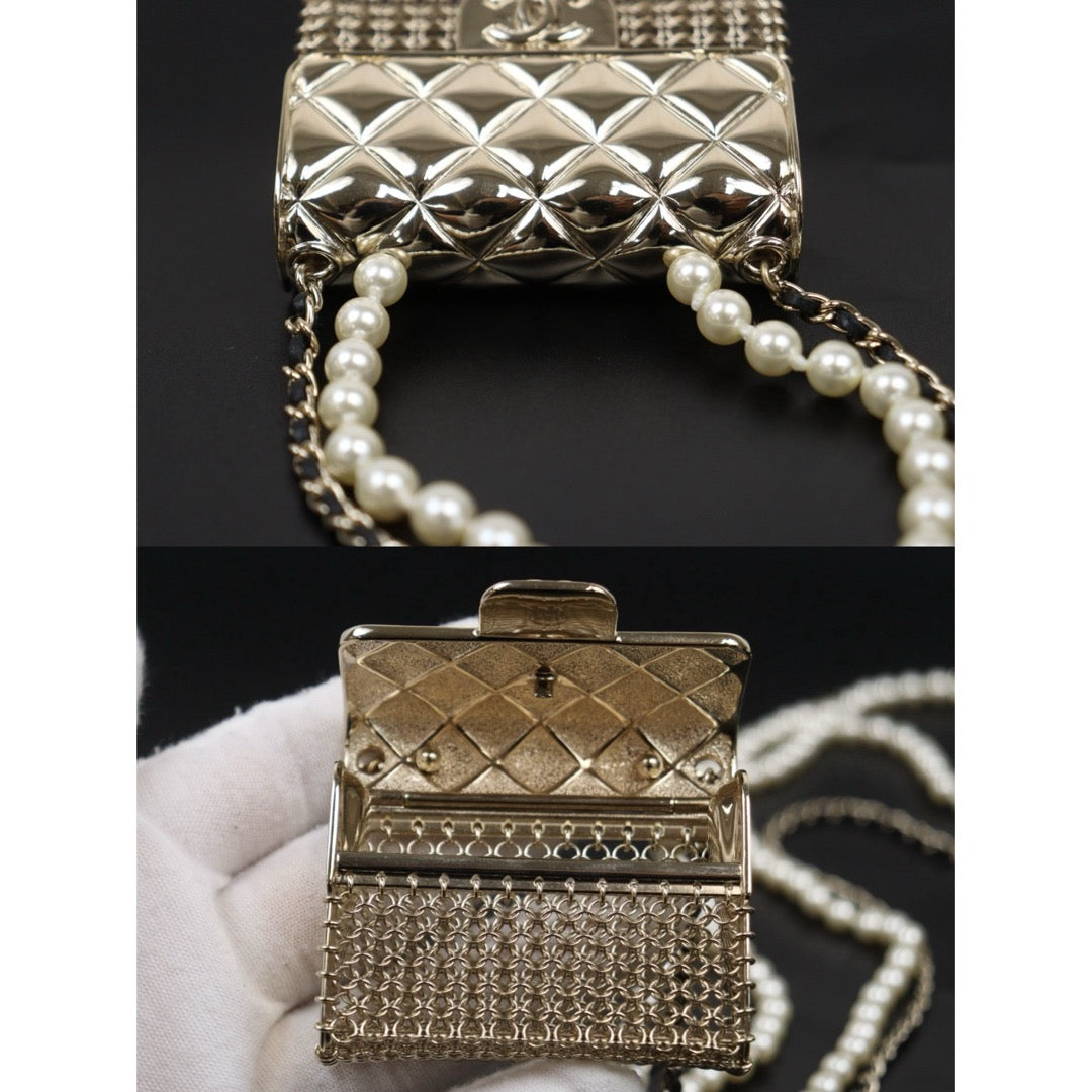 Excellent（Rank SA）｜ CHANEL Coco Mark Hollow Design Pearl Double Chain Tinybag made in 2021 year｜S25110434