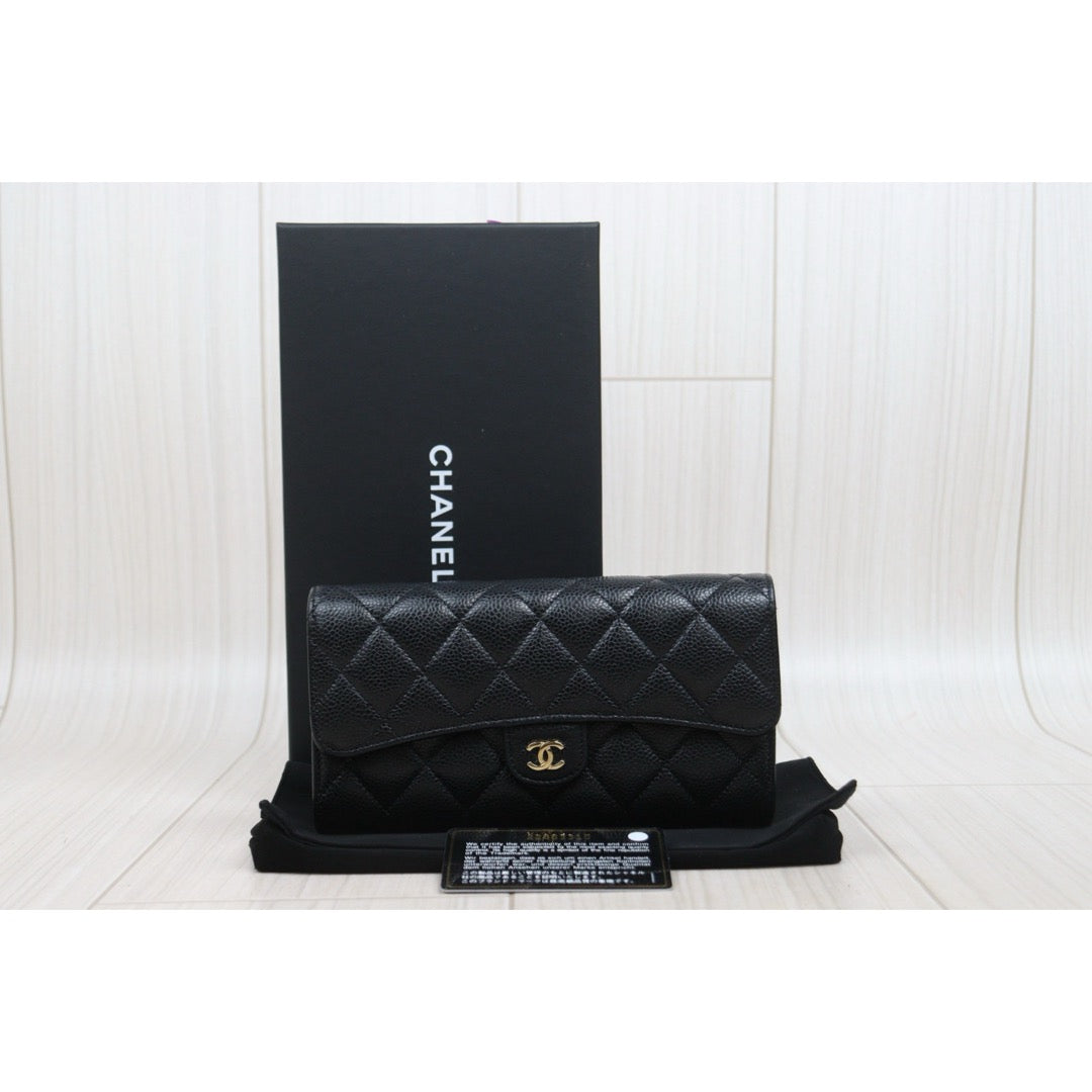 Good ( Rank AB) ｜CHANEL Caviar Skin Black Long Wallet Made In 2016-2017Year｜25122205