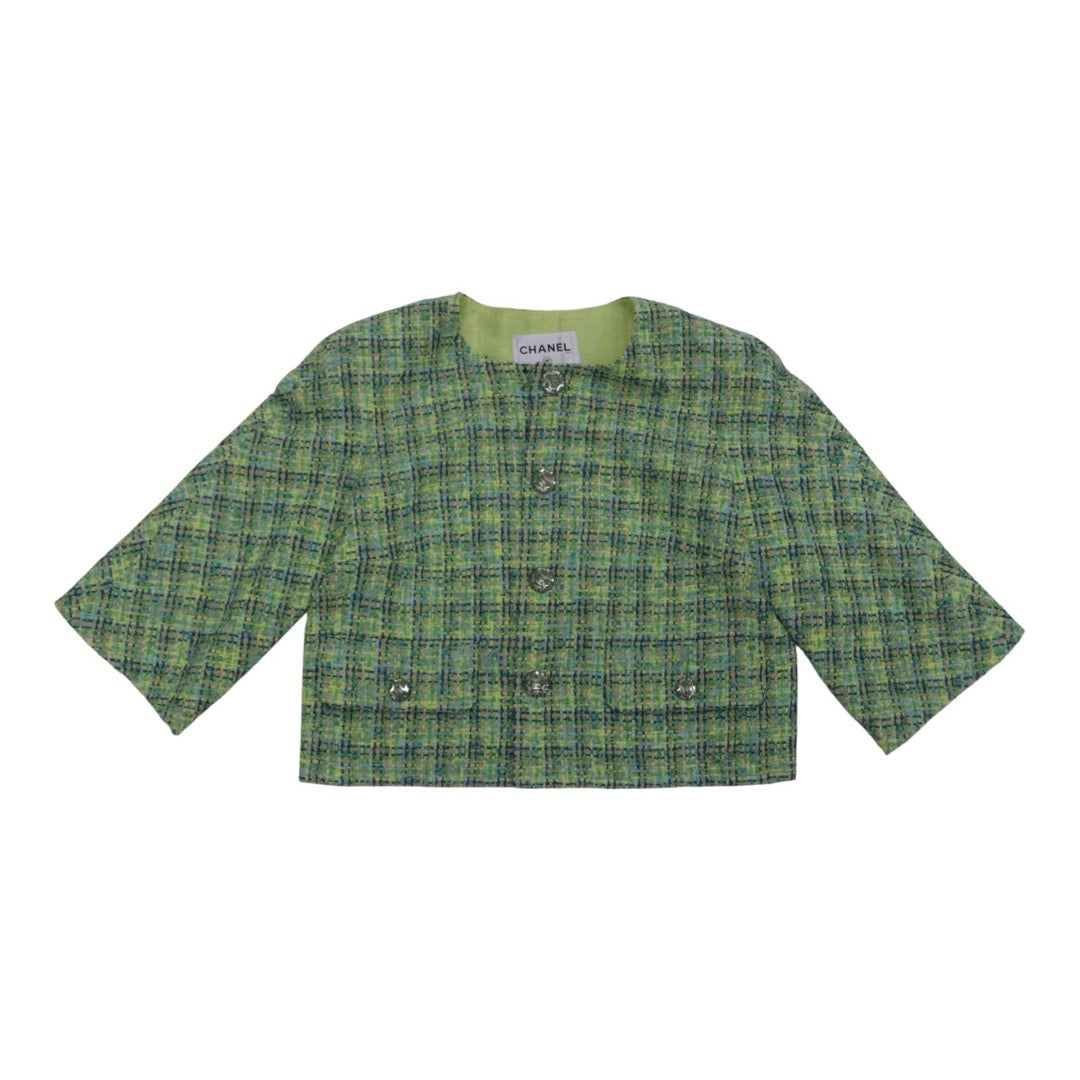Very Good ( Rank A) ｜ CHANEL 19P Cotton Tweed Avocado Green Coat 44 size  ｜W25102108