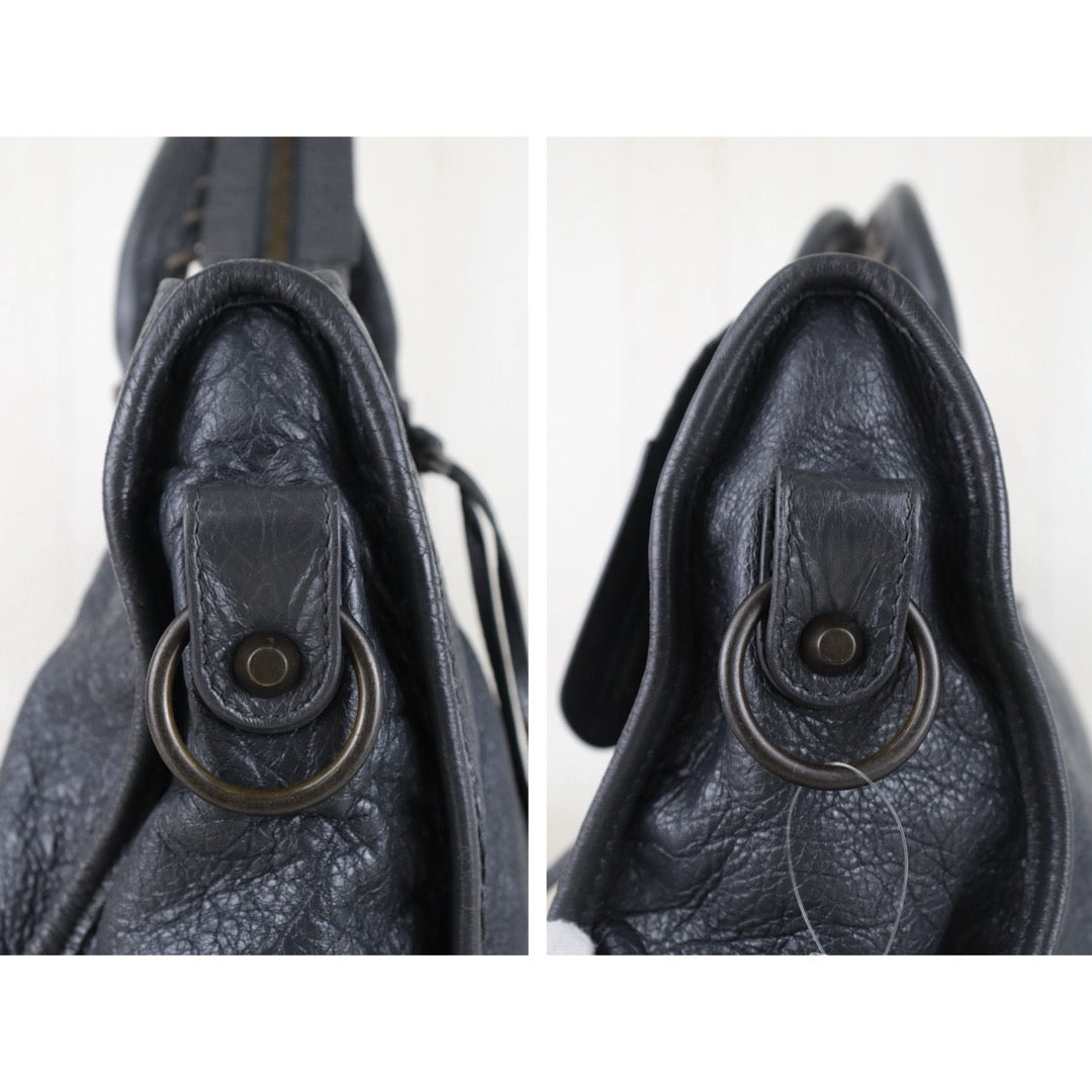 Include Entrupy Certificate of Authenticity｜Good ( Rank AB)｜Balenciaga Waxed Leather Classic City MM Grey HandBag Shoulder Bag ｜S26060108