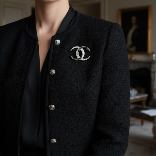 Include Authentic Detective Certificate of Authenticity｜Very Good ( Rank A)｜ CHANEL B15C Coco Mark Silver Rhinestone Brooch ｜S26050708