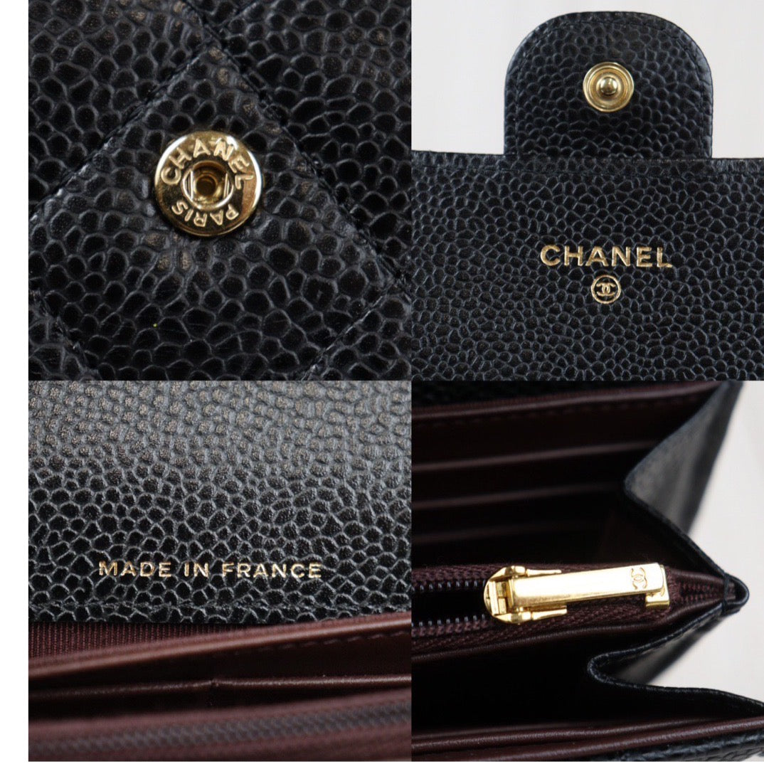 Rank A ｜CHANEL Caviar Skin Black Long Wallet Made In 2019-2020 Year｜S23120203