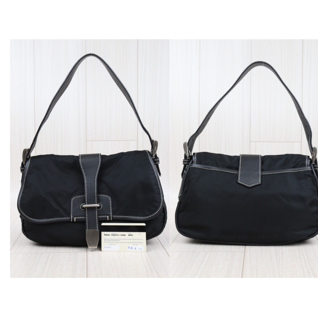 Rank A｜Prada Nylon Shoulder Bag Black｜Q24032614