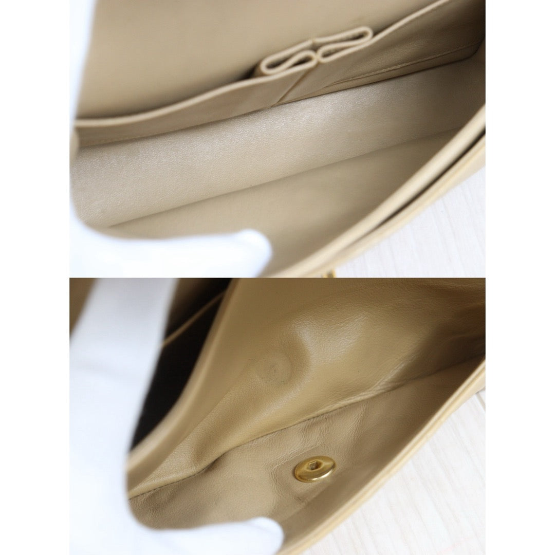 Include Entrupy Certificate of Authenticity｜Good ( Rank AB)｜ CHANEL Lamb Skin Matrasse Chain Double Flap 25 Shoulder Bag  Beige Made In 1989-1991 Year｜26092503