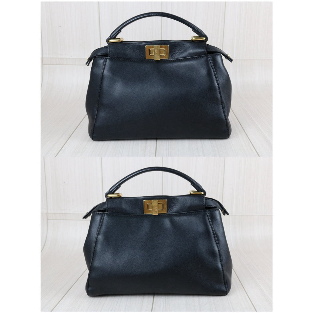 Include Entrupy Certificate of Authenticity｜Good ( Rank AB) ｜ FENDI Calf Leather Peekapoo iconic mini Handbag With Shoulder Bag Black｜S26062902